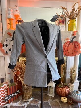 Nine West Light Gray Single-Button Tailored Blazer